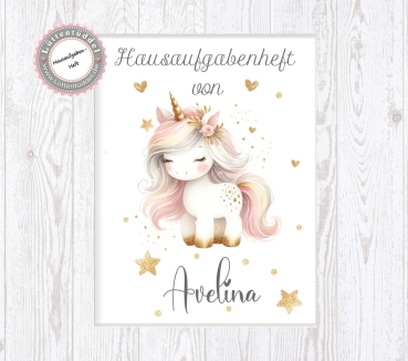 zuckersüßes Schulheft Umschlag Einhorn Vintage mit Name Hausaufgabenheft in seperater Hochwertiger Hülle von Lüttentüddel®
